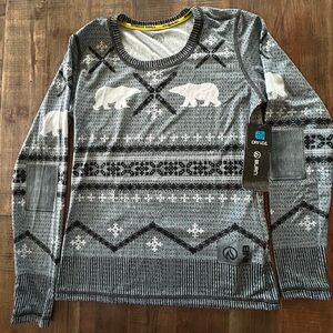 INKnBURN Vintage Gray & White Fair Isle Long Sleeve tech/running shirt. NWT